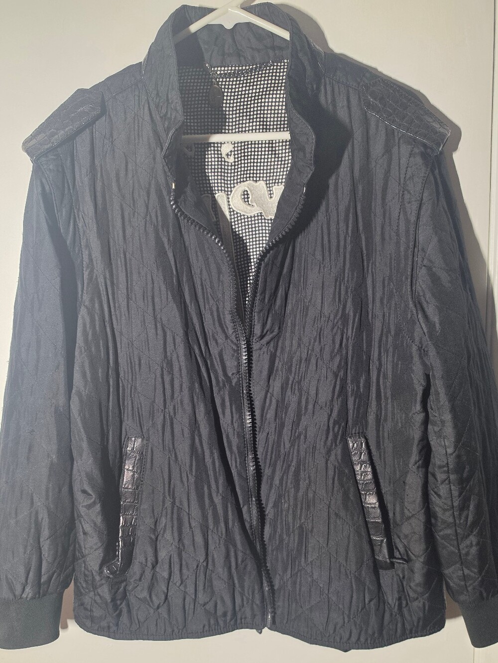 Bijan Vintage Y2K Lightweight Quilted Bomber Jacket with Houndstooth Lining